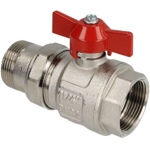 Brass ball valve 11/4" IT/ET with wing handle red, PN 25, MS 58