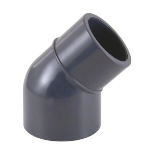 Reducing elbow 45° 63x63-50 mm spigot gluing sleeve grey 16 bar