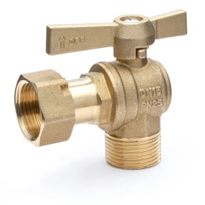 Water meter ball valve 1/2" ET x 3/4" union nut angle