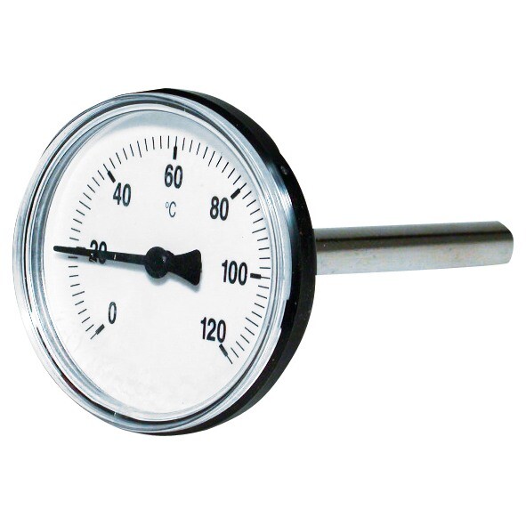 2 x Thermometer d= 63 mm 45 mm Fühler 1/2"  0-120° Bimetall Tauchfühler