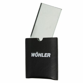 Glass hand-mirror, 5 x 8 cm, with synthetic leather pouch