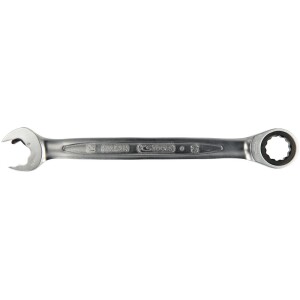Combination spanner w. ratchet mechanism in ring and open jaw 13 mm