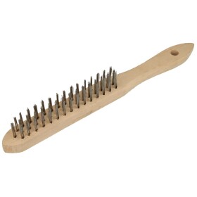 Wire brush stainless steel, 3 rows wooden handle 290 mm