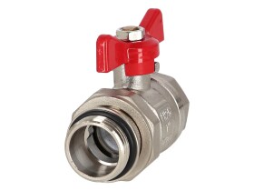 Manifold ball valve 1&quot; self-sealing connection 1&quot; red handle