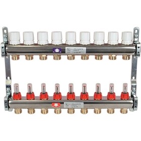 Underfloor heating manifold 9 circuits stainless steel