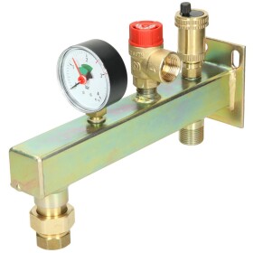 Vessel connection group with pressure gauge safety valve...