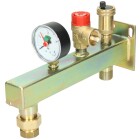 Vessel connection group with pressure gauge safety valve 3 bar and air vent