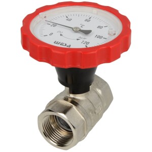 WESA-ISO-Therm robinet à bille rouge 1 1/2" FF poignée thermomètre