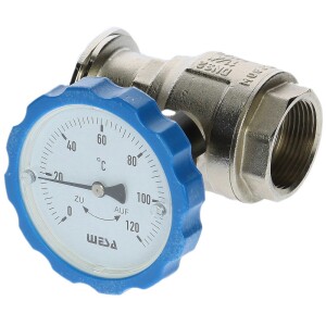 WESA-ISO-Therm pump ball valve 1¼" with thermometer handle blue