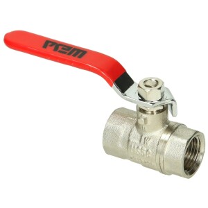 Brass DIN ball valve 3/4" IT/IT, PN 40 with steel lever, red