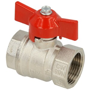 Brass ball valve 3/8" IT/IT, DN 10 with wing handle, red, PN 25, MS 48