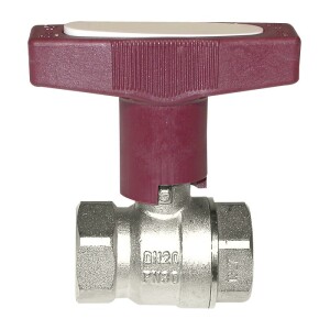 Brass ball valve 3/8" IT/IT, DN 10 with ISO-T handle, red, PN 25, MS 58