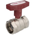 Brass ball valve 1 1/4&quot; IT/IT, DN 32 with ISO-T handle, red, PN 20, MS 58