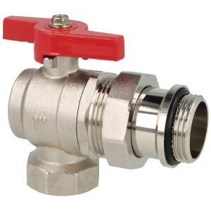 Brass angle ball valve 3/4" I x 1" ET with wing handle red, PN 40