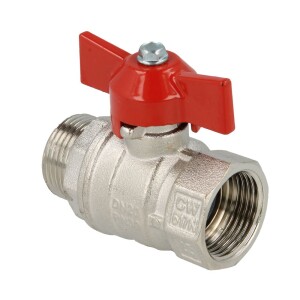 Brass ball valve 3/4" IT/ET with wing handle red, PN 25, MS 58