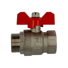 Brass ball valve 1&quot; IT/ET with wing handle red, PN...