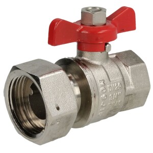 Brass ball valve 3/4"x1" IT/lock nut with wing handle red, PN 25, MS 58