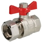Brass ball valve 1&quot; x 1&quot; IT/lock nut with wing handle red, PN 25, MS 58