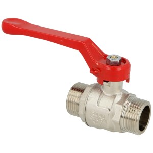 Brass ball valve, 1/2" ET/ET with steel lever red, PN 25