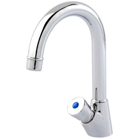 Self-shutting basin mixer, swivelling mixed and cold...
