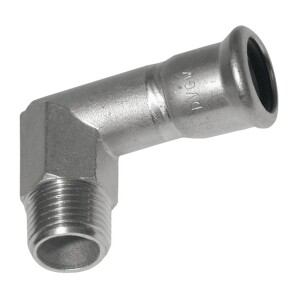 Stainless steel press fitting adapter elbow 42 mm I x 1 1/2" ET with M-contour