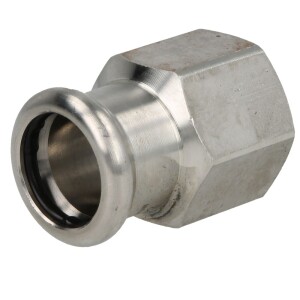 Stainless steel press fitting adapter socket 15 mm I x 1/2" IT with M-contour