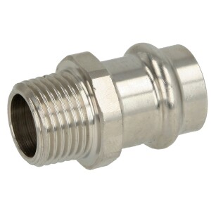Stainless steel press fitting adapter piece, 18 mm I x ½" ET with V profile