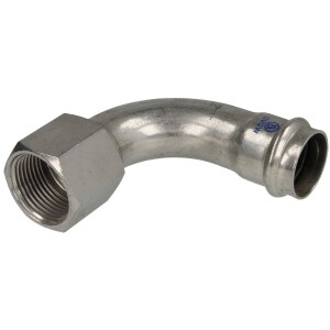 Stainless steel press fitting transition bend 90°, 28 mm x 1" IT with V profile