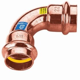 Gas press fitting copper bend 90° 15 mm F/F contour V