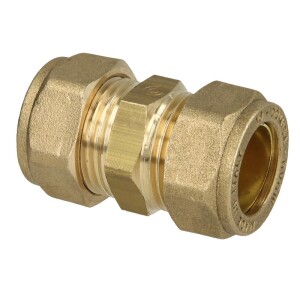 MS compression fitting straight both sides for pipe-Ø 22 mm brass
