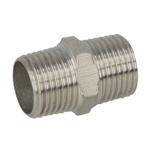 Stainless steel screw fitting double nipple 1 1/2 ET/ET octagon