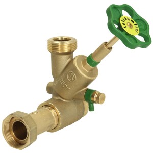 Distribution T valve KFR with drain DN20 1 1/4" inlet x 1 1/2" outlet, top, brass