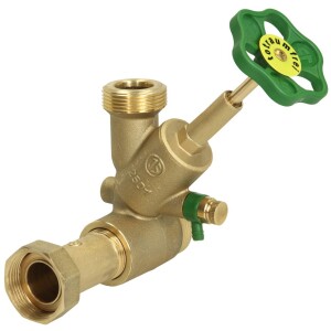 Branch tee valve free flow DN 20 1" inlet x 1" outlet, top, brass