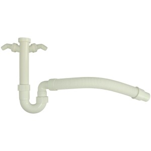 Pipe drain trap 1 1/2" with 2 x con. flexible, RW 40/50 mm, white