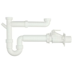 Odour trap for double sinks 1½" x 50 mm with backwater valve acc. to DIN 13562
