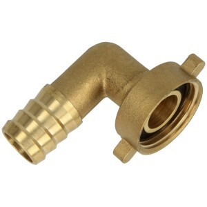 Brass - flat sealing elbow union 3/4" thread x 1/2" hose tail