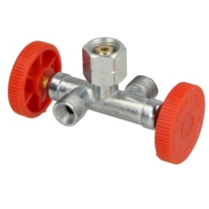 Triple branch valve G1/4 lh-nut x 2 x G 1/4 LH-KN