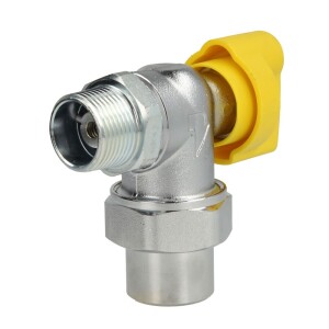 Gas connection ball valve 3/4 angle form with safety valve TSV, chromium-plated